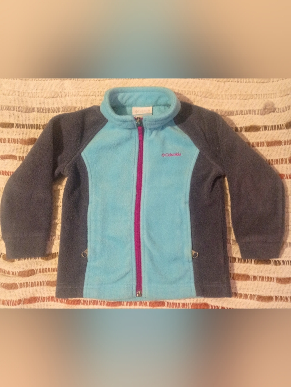 Columbia Light Blue and Navy Kids Fleece Jacket with Purple Zipper